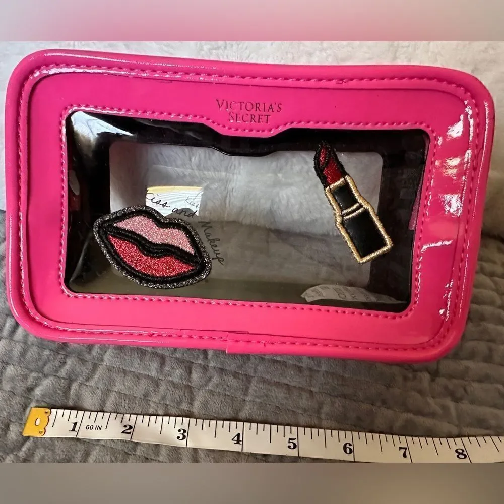 Victoria's Secret Cosmetic Case Clear Pink Patches Beauty Travel Makeup …